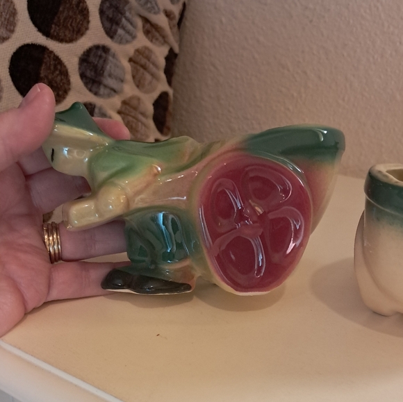 Vintage Set Shawnee Pottery Planter Asian Man Rickshaw Cart #539 USA Ceramic - Picture 8 of 13